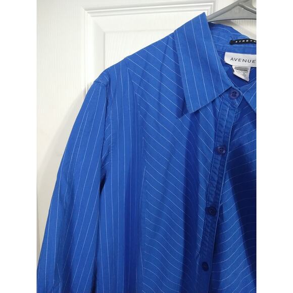 Avenue Woman 18/20 Shirt Blue Striped Classic Collared Button 3/4 Sleeve - Picture 2 of 8